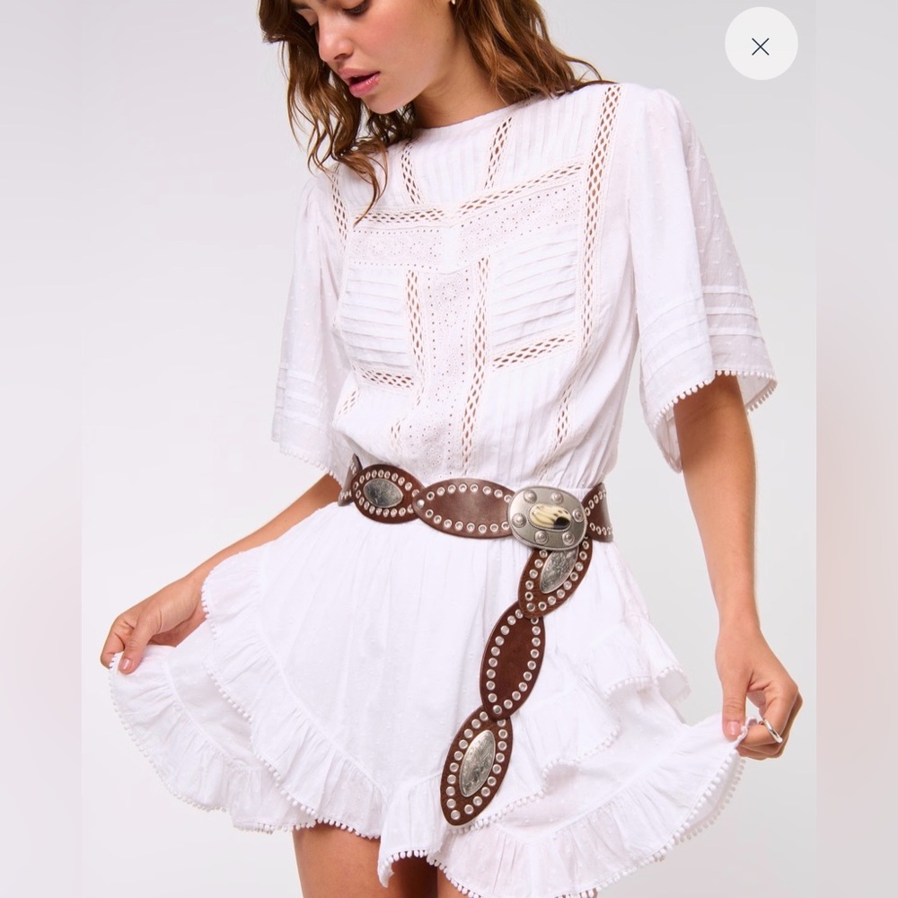 Abercrombie & Fitch White Mini Dress with Brown Studded Belt